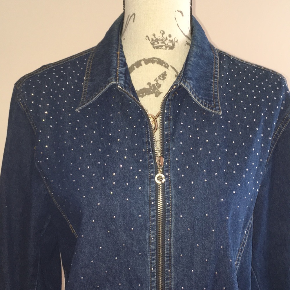 CATHY DANIELS STUDDED DENIM ZIP JACKET